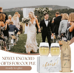 Engagement Gifts for Couples, Newly Engaged Wine Glass and Bag Set, Fiance Gifts