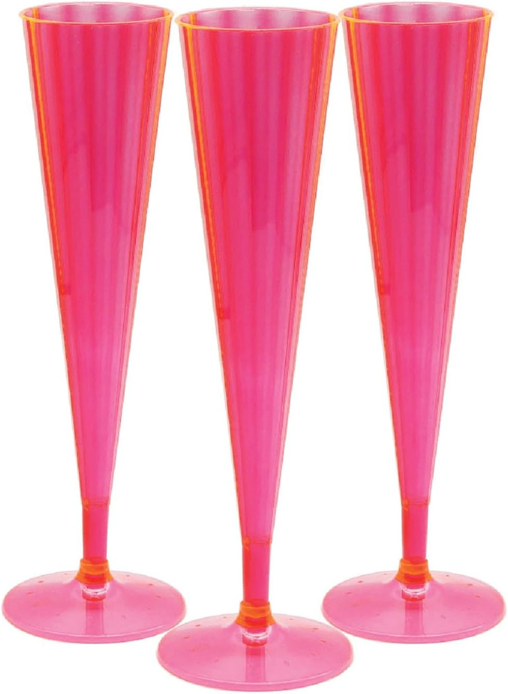 20 Count Hard Plastic Twopiece 5 Oz Champagne Flutes, Neon Pink