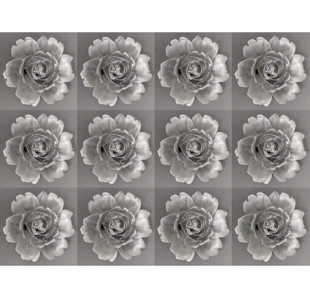 Ceramic Flower Decorative Silver 2.25″Diameter 1.25″Tall Set of 12