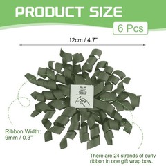 6 Pcs 4 Inch Grosgrain Curly Bows for Gift Wrapping Self-Adhesive Deep Green