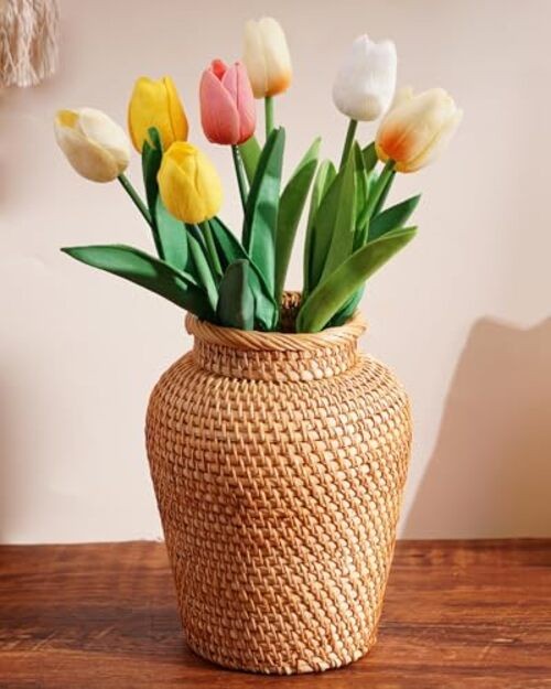Rattan Vase, Small Braided Boho Vases for Pampas Grass & Flower Arrangement,