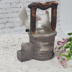 Vintage Wishing Well Cake Topper Bisque Porcelain Lovebirds Dove Figurine