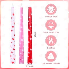 6 Pcs Valentines Heart Taper Candles-10 Unscented Valentine’s Day Heart-6Pcs