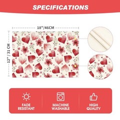 Hearts Floral Sweet Valentine’s Placemats Set of 4, 12×18 Inch Wedding