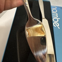 Nambe Stainless Steel Cake Knife & Server Set, Glossy Silver Modern 2pc