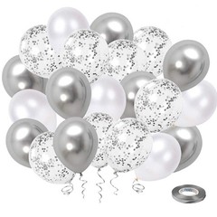White Silver Confetti Latex Balloons, 50 12 Inch (Pack of 50),