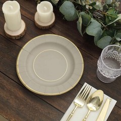 25 TAUPE 8″ Metallic Round Paper Salad DINNER PLATES Textured Rim Party Supplies