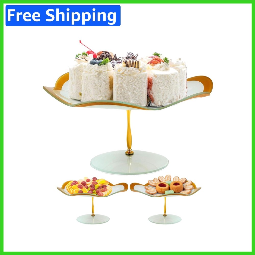 Elegant 13-Inch Gold-Trimmed Scalloped Cake Stand – Dishwasher Safe Delight
