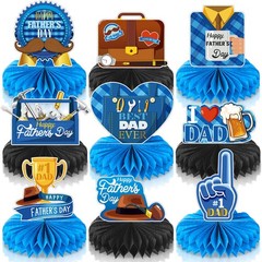 9 Pieces Father’s Day Decorations Honeycomb Centerpiece Double Sided Printing…