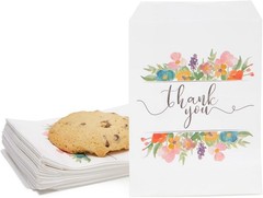Paper Bags Cookies & Treats 7.5 x 5 in White 100 Pack Thank You Pouches W/