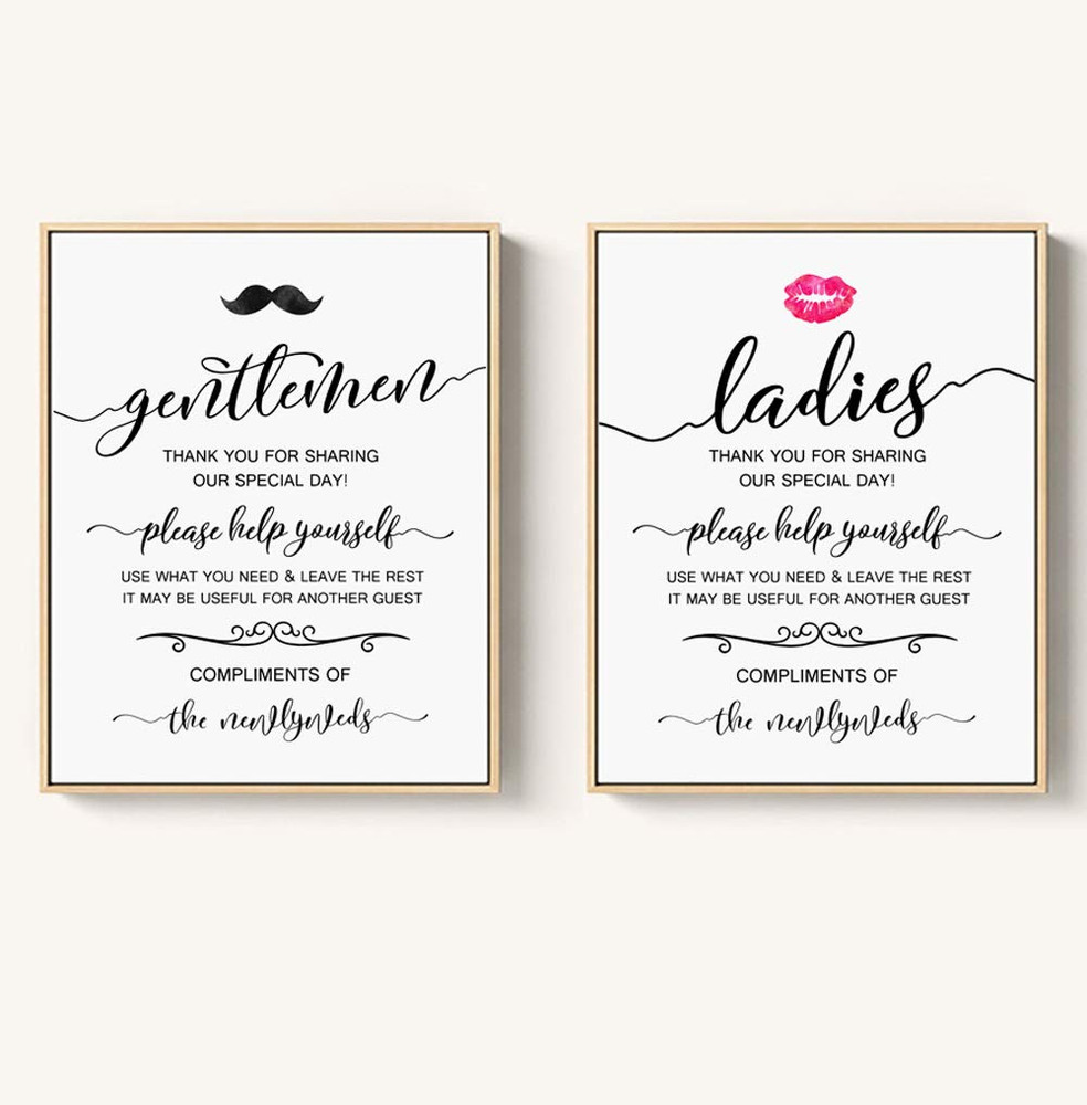 Wedding Bathroom Sign, Basket Signs, Women and Men Hospitality Basket, His and H