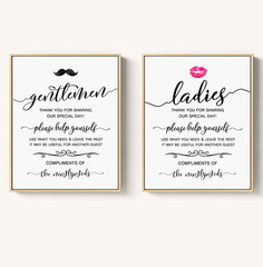 Wedding Bathroom Sign, Basket Signs, Women and Men Hospitality Basket, His and H
