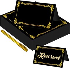 100 Pcs Black Place Cards and Gold Pen for Weddings, Name with Gold…