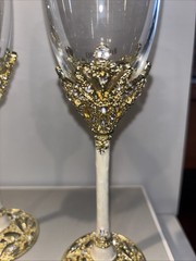 Wedding 2 Champagne Toasting Flutes Things Remembered Ivory Enamel Gold I0B