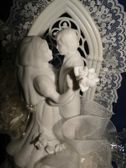 New Vintage White Porcelain Dancing Bridal Couple , Chapel Window Caketop #310