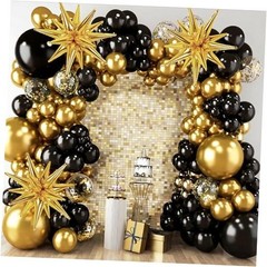 2026 Graduation Decorations Balloons, 140pcs Black Star Latex Black and Gold
