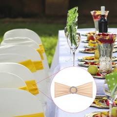 10Pcs 14″x5″ Stretch Chair Sashes Bows Chair Bands Sash with Buckle Champagne