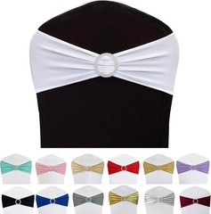 Spandex Chair Sashes Bands, White, 50PCS | Stretch Chair Ties Bows, With Buck…