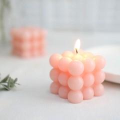 2 BLUSH Bubble Cube Unscented Paraffin Wax CANDLES Wedding Centerpieces Events