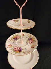 3 Tiered Serving Platter Cake Plate White w/ Floral Pattern Gold Trim