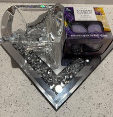 MIKASA GENUINE CRYSTAL VOTIVE Candle Holder with YANKEE CANDLE TEA LIGHT CANDLES