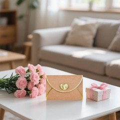 30 Pcs Mini Envelopes With Gold Heart Shaped Clasp, 25*15CM, Kraft