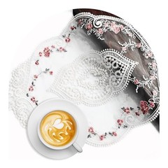 2Pcs Oval Embroidered Retro Lace Placemats for Home 14.6 X 9.8 Inch White