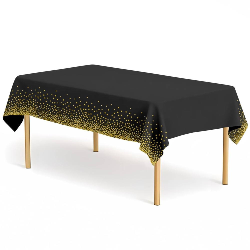 2 Pack Black and Gold Dot Tablecloth 54 x 108 Inch Rectangle Table Covers PEV…