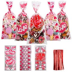 Valentine Cellophane Candy Bags,150 Pcs Treat Bags Heart and Love Shape