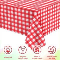 3pcs Red And White Checkered Tablecloth Decorations, Disposable Plastic Red