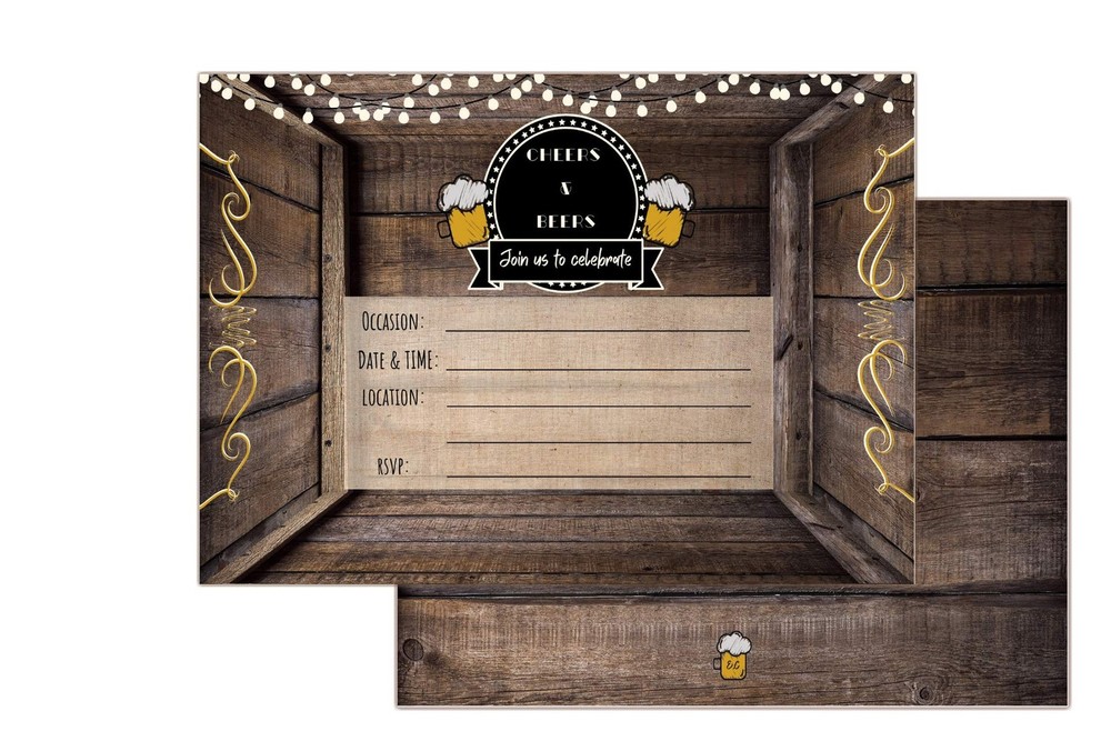 Elcer Cheers and Beers Birthday Country Rustic Fill In Set of 20 Invitations …