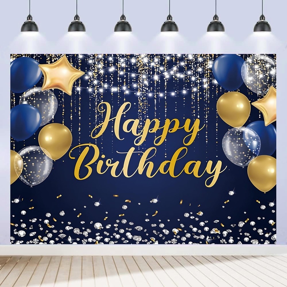 Happy Birthday Backdrop 7x5ft for Men Boys Navy Blue and Gold Happy Birthday …