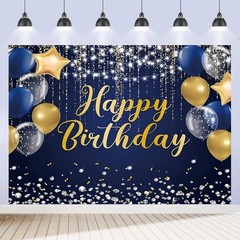 Happy Birthday Backdrop 7x5ft for Men Boys Navy Blue and Gold Happy Birthday …