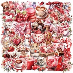 50pcs Transparent Love Stickers,Vintage Valentine Sticker Waterproof PET Red