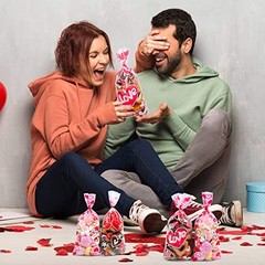 Valentine Cellophane Candy Bags,150 Pcs Treat Bags Heart and Love Shape