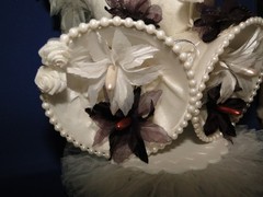 New Elegant Vintage Love Birds, double bells, black floral and white lace #55