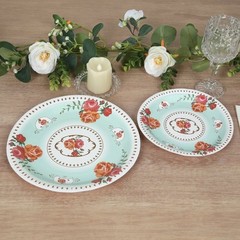 25 TURQUOISE 7″ Paper Round Plates with Vintage Rose Flower Print Wedding