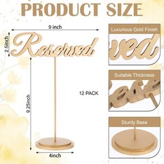 12 Pack Bulk 9×2.5 Inch Gold Wooden Reserved Seating Standing Table Signs