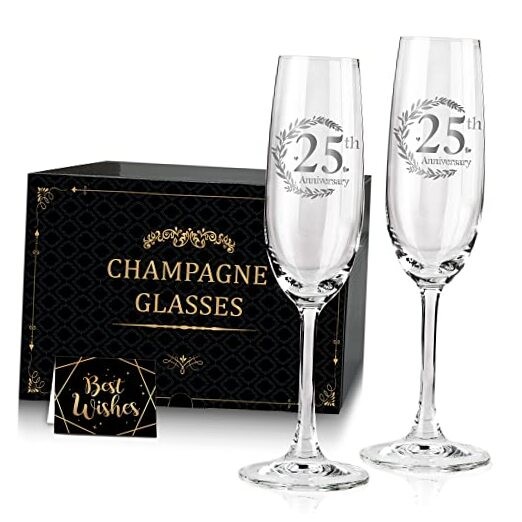 25th Anniversary Champagne Flutes, Wedding 2 Count (Pack of 1) 25th anniversary