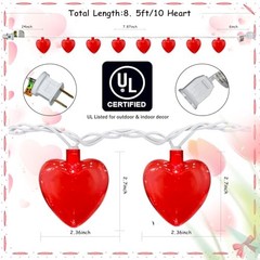 8.5Ft Heart String Lights, Valentine Decoration Lights with 10 Red Heart Lights