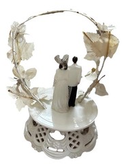 Vintage 1950-60s Wedding Cake Topper Bride & Groom Millinery Flowers Tulle Veil