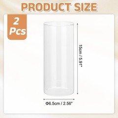 2 pieces transparent tubular glass candle holder (H:15cm D:6.6cm) for decor