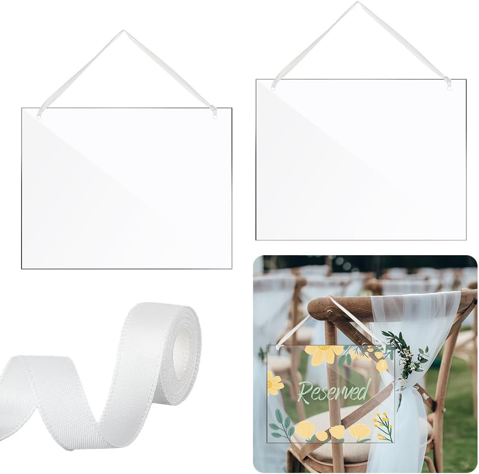 2 Pcs Clear Acrylic Hanging Sign 8.66″x11″ Wedding Chair Signs Reserved Seating