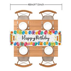 White Happy Birthday Table Runner, 48×13 Inch | Balloon & Gift Design, Party …