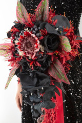 12 Inch Cascade Wedding Bouquets for Bride, Black & Burgundy Cascading Bridal Bo