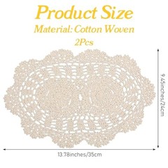 2 PCS Crochet Table Doilies, Elegant Lace Placemats for Furniture, Oval Lace