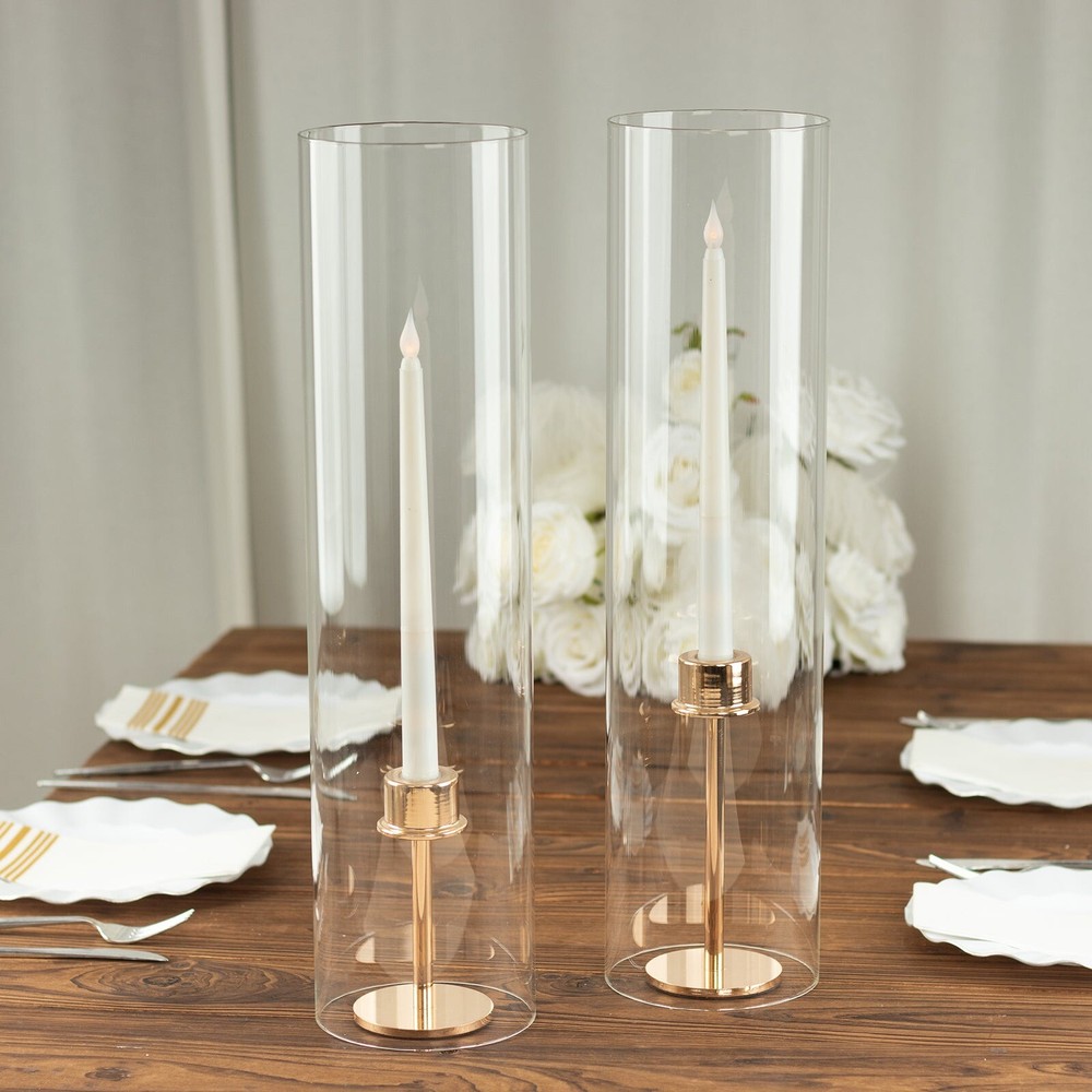 2 CLEAR 20″ Cylinder Glass Hurricane CANDLE HOLDER SHADES Party Home Decorations