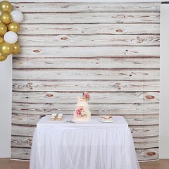 8 ft x 8 ft White Printed Vinyl Photo Backdrop Wood Design Party Banner Events