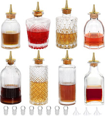 Bitters Bottle 8Pcs Glass Dash Bottle Set for Cocktail with Zinc Alloy Dasher To
