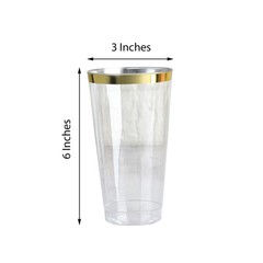 17 oz Plastic CLEAR Gold Rim Cocktail Disposable Glasses Party Wedding Catering